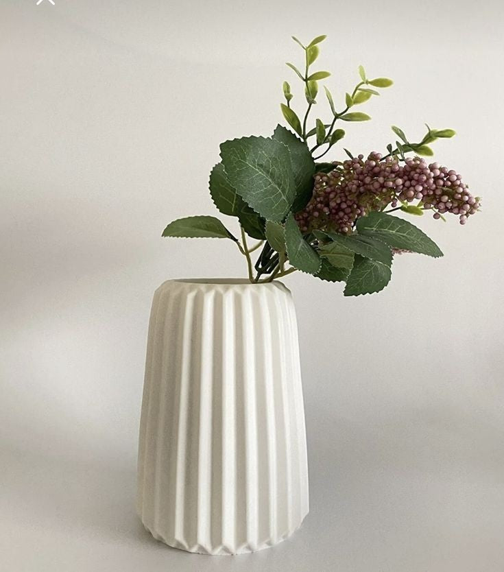 Handmade Cement Flower Vase – Minimalist Striped Design, Durable Decorative Vase for Home & Tabletop, Perfect for Dried Flowers or Artificial Plants