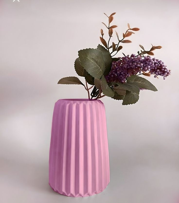 Handmade Cement Flower Vase – Minimalist Striped Design, Durable Decorative Vase for Home & Tabletop, Perfect for Dried Flowers or Artificial Plants