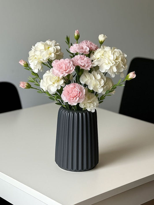 Handmade Cement Flower Vase – Minimalist Striped Design, Durable Decorative Vase for Home & Tabletop, Perfect for Dried Flowers or Artificial Plants